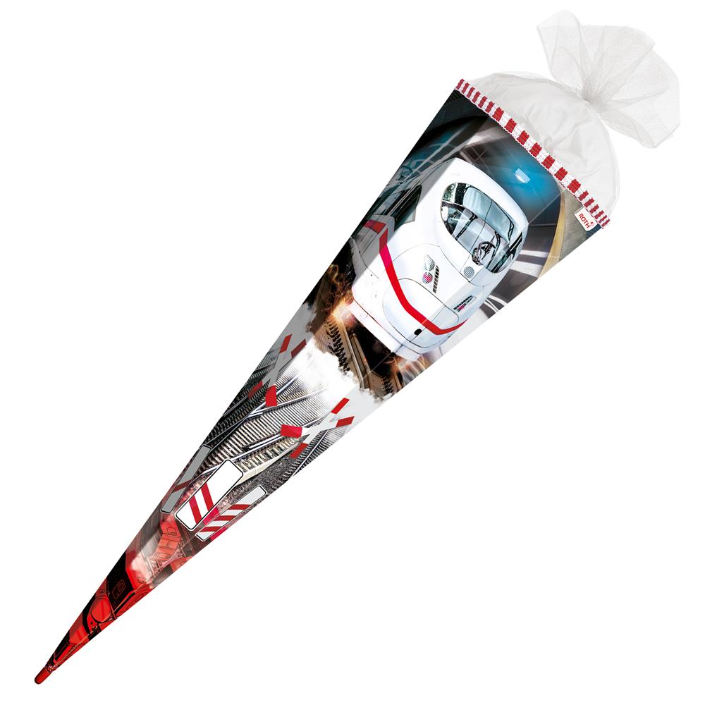 Roth Schultüte Schnellzug, 85cm, eckig, Rot(h)-Spitze, Tüllverschluss