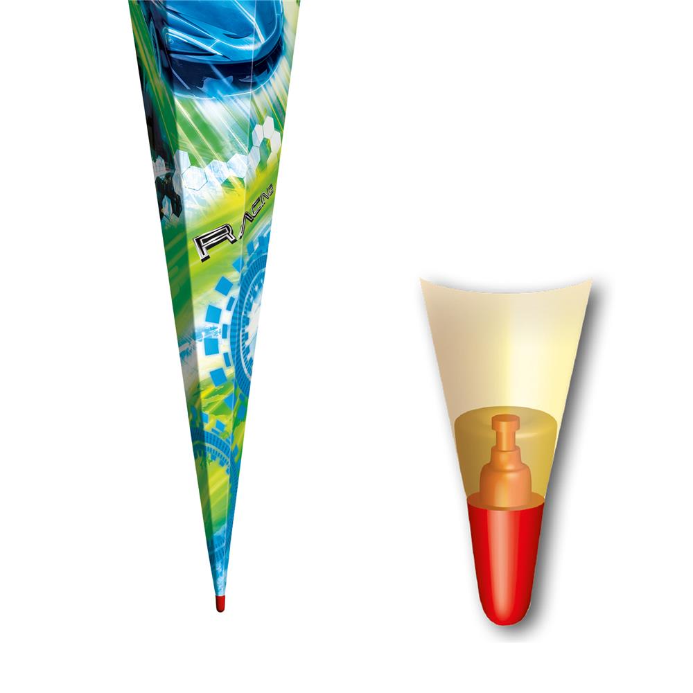 Roth Schultüte Racing, 85cm, eckig, Rot(h)-Spitze, Tüllverschluss (Silbertüll)