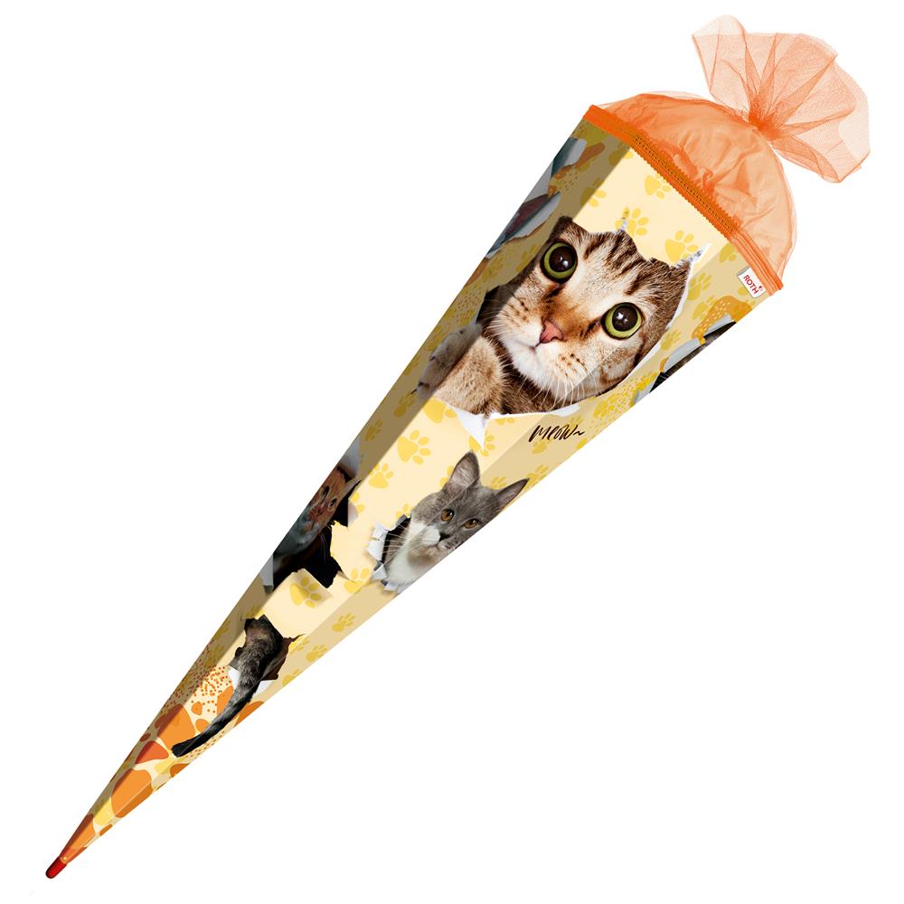 Roth Schultüte Katzenparty, 85cm, eckig, Rot(h)-Spitze, Tüllverschluss