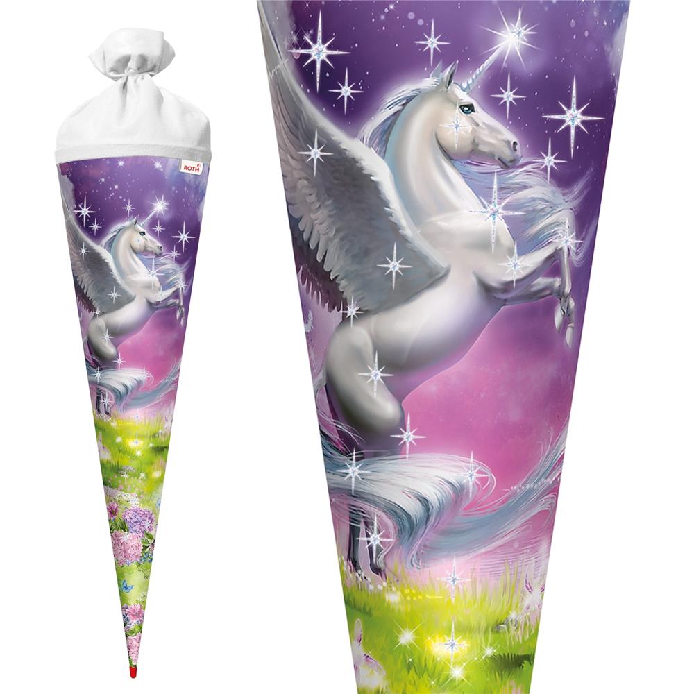 Roth Schultüte Magic Pegasus, 70cm, rund, Rot(h)-Spitze, Filzverschluss, Glitter