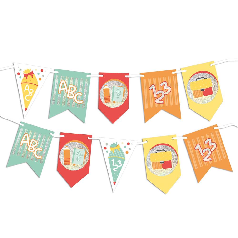 Roth Partygirlande zur Einschulung, 3 m, Partygirlande mit 20 Wimpeln und Glitzerfolie