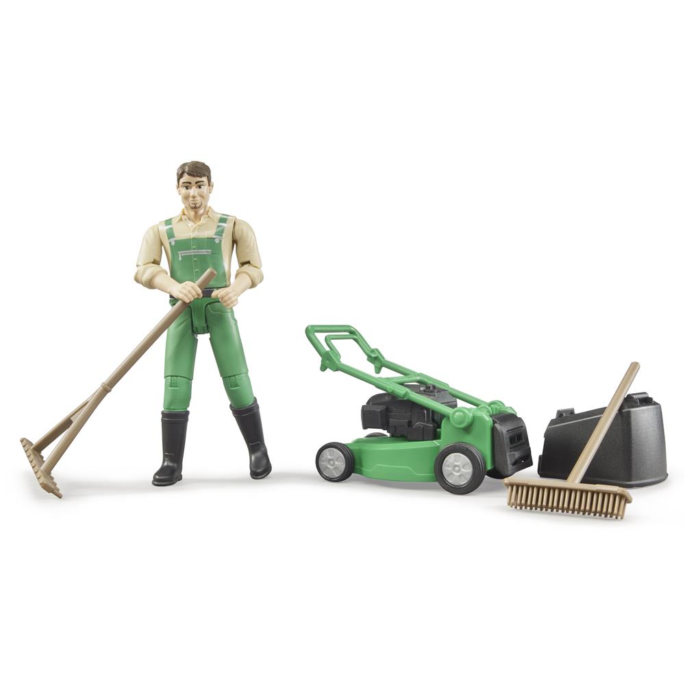 Bruder 62103 - bworld Gärtner mit Rasenmäher und Gartengeräten