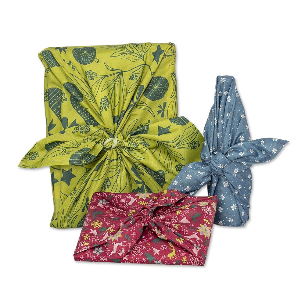 Roth Geschenktuch 3er Set X-Mas Furoshiki nachhaltig 2x 50 x 50 cm, 1x 80 x 80 cm
