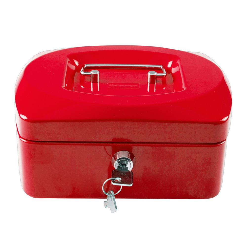 Idena Geldkassette mini, mit 6 Fächern, aus Metall, rot, mit Schlüssel