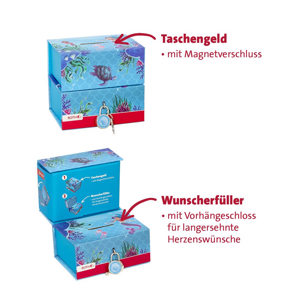 Roth Spardose Meerjungfrau, mit 2 getrennten Boxen, mit Magnet und Vorhängeschloss