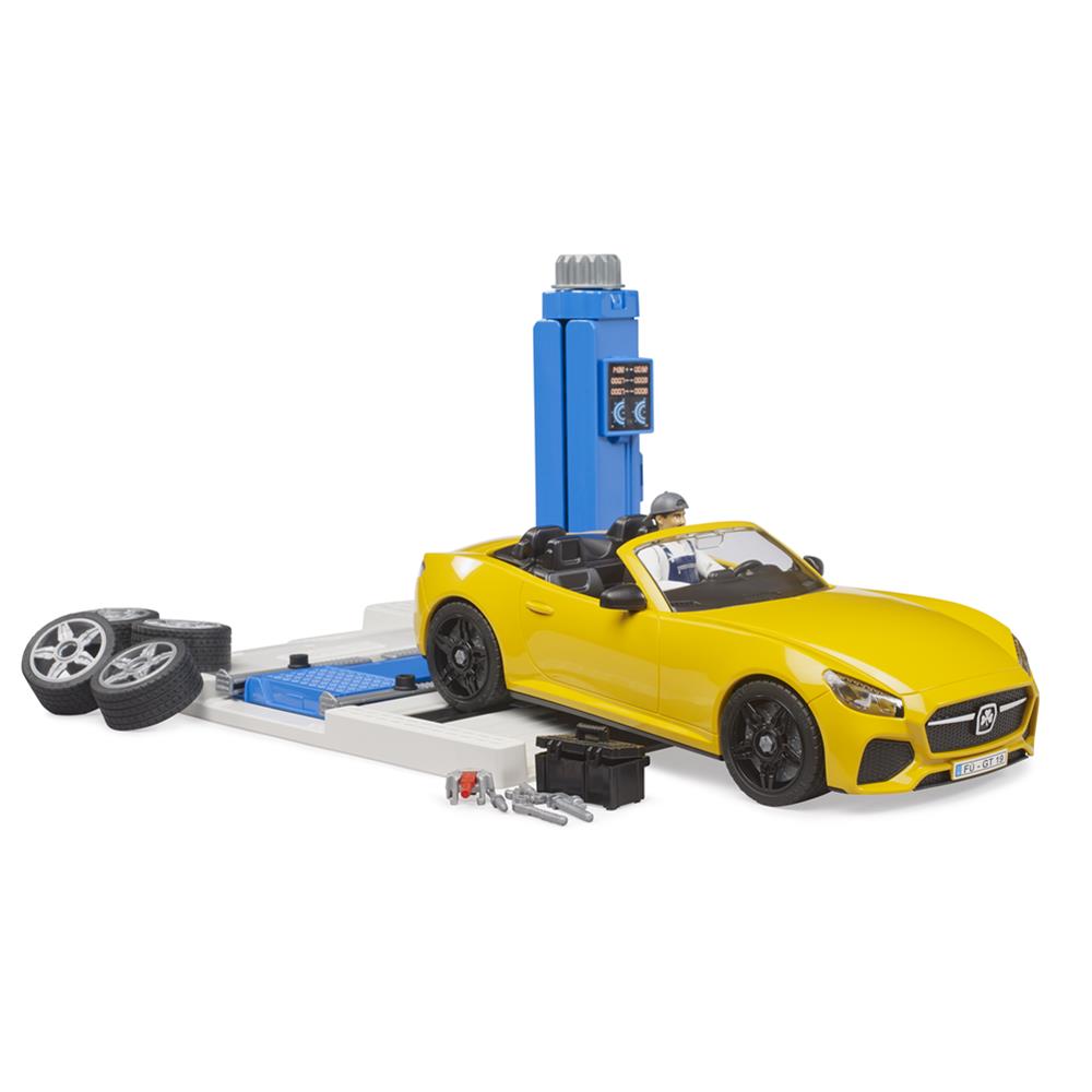 Bruder 62112 – bworld PKW Service Center inkl. BRUDER Roadster (1:16)