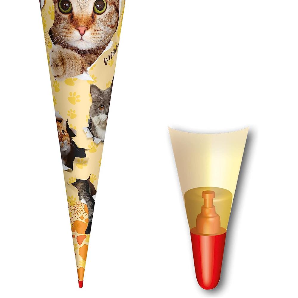 Roth Schultüte Katzenparty, 70cm, rund, Rot(h)-Spitze, Filzverschluss