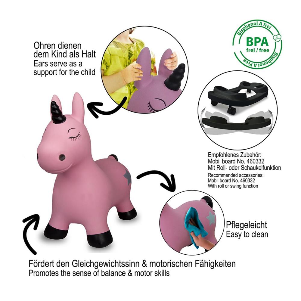 Jamara Hüpftier Einhorn, pink, Hüpfspielzeug mit Luftpumpe