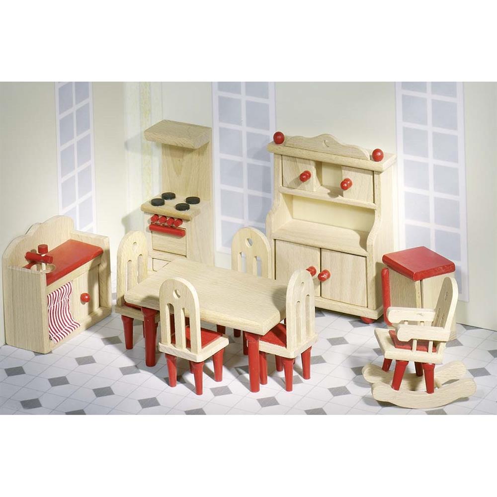 Goki Puppenmöbel Küche, 11-teiliges Puppenhauszubehör aus Holz