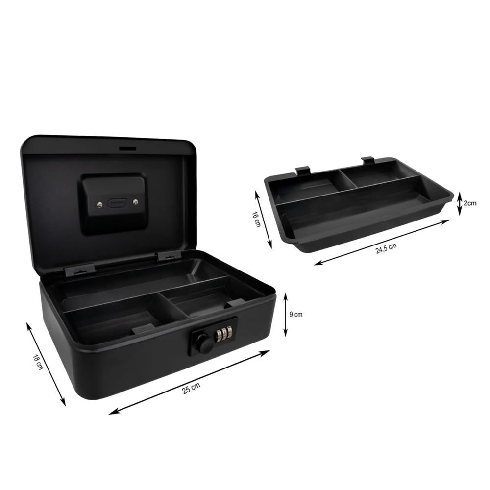 Idena Geldkassette mit Zahlenschloss, aus Metall, schwarz