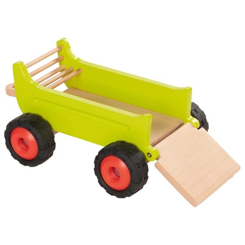Goki Bauernhoffahrzeug aus Holz - Traktor mit Anhänger