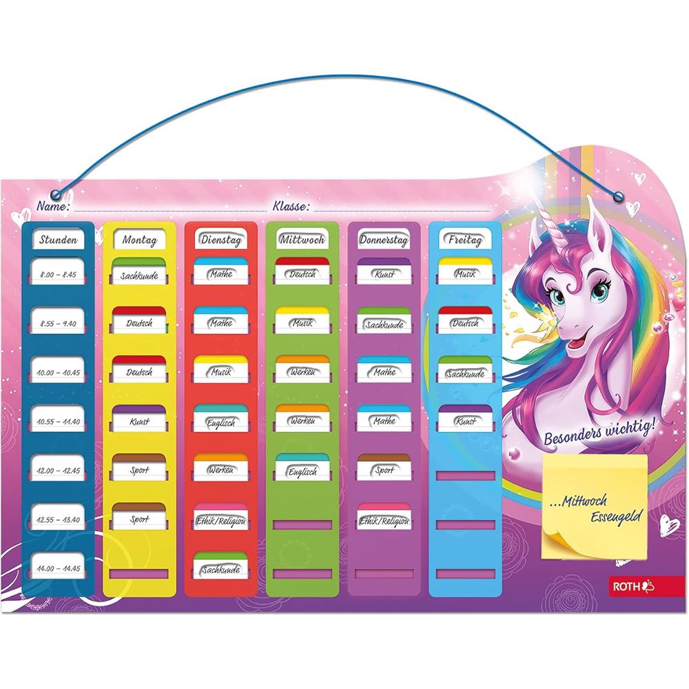 Roth Klipp&Klar Stundenplan Steck Fix, Einhornportrait, A3, Kinder-Wochenplan