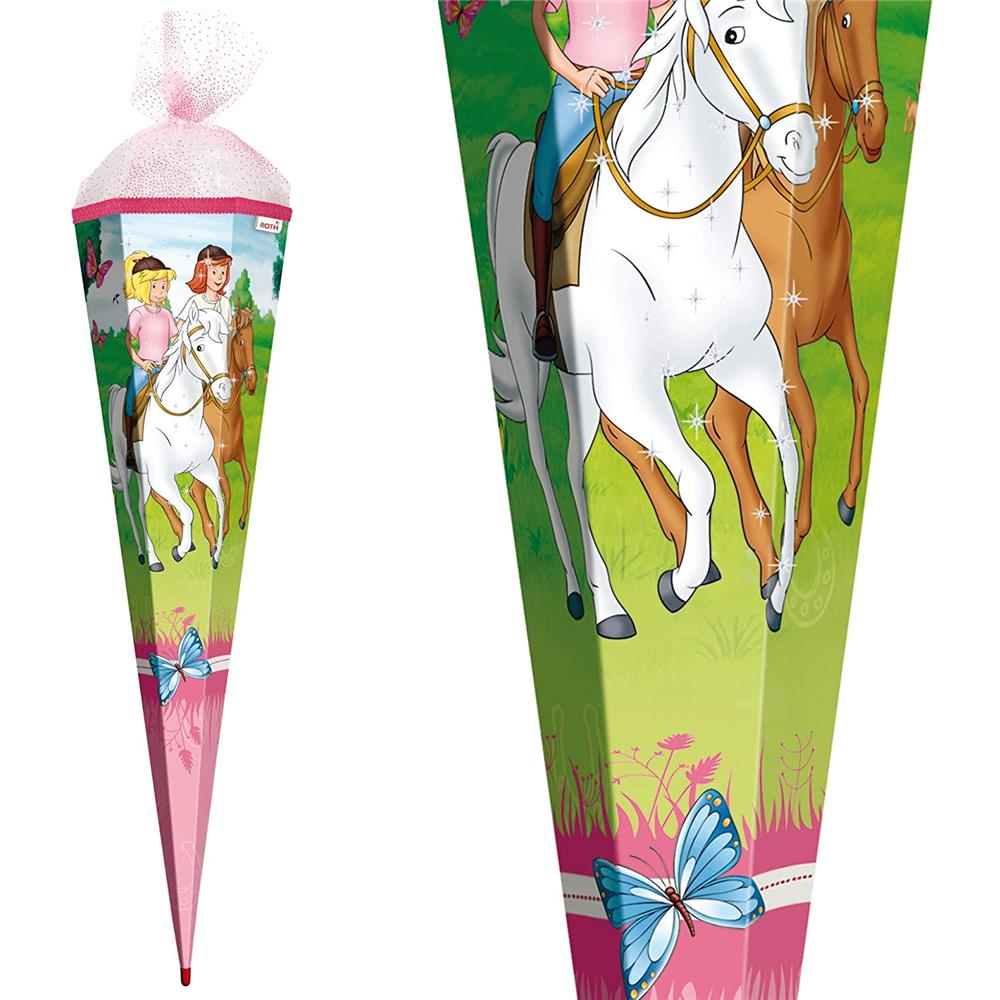 Roth Schultüte Bibi und Tina - Pferdefreunde, 85cm, eckig, Rot(h)-Spitze, Organzaverschluss, Glitter