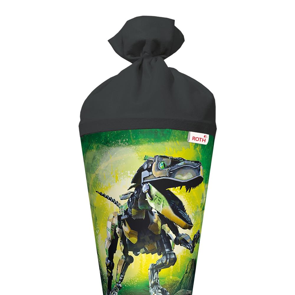 Roth Schultüte Dinosaurier Robo-Rex, 70cm, rund, Rot(h)-Spitze, Filzverschluss, Folieneffekt