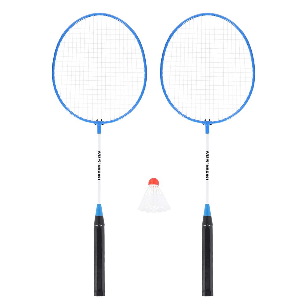 NILS Badminton Set 2 Schläger + Federball Stahl Racket Set Anfänger Farbe zufällig