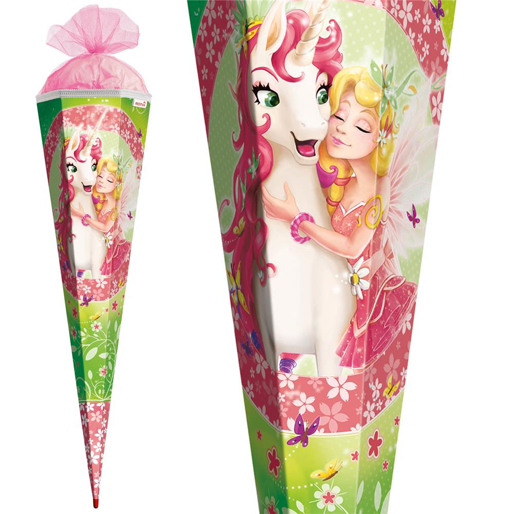 Roth Schultüte Einhornglück, 85cm, eckig, Rot(h)-Spitze, Tüllverschluss
