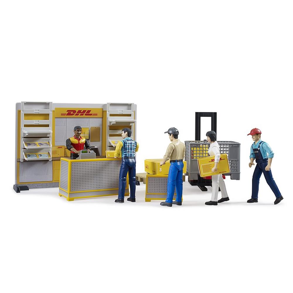 Bruder 62251 - bworld DHL Paketshop mit Handhubstapler und Figur
