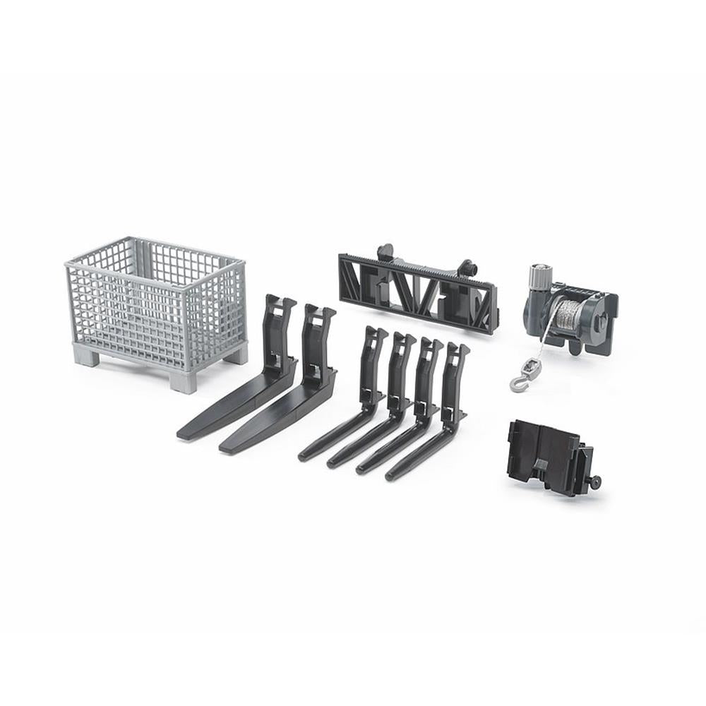 Bruder 02318 - Zubehör: Gitterpalette, Seilwinde und Frontladergabeln