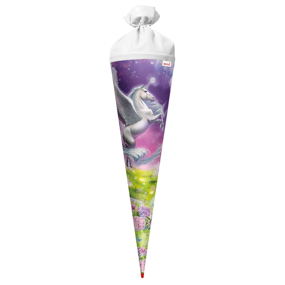 Roth Schultüte Magic Pegasus, 70cm, rund, Rot(h)-Spitze, Filzverschluss, Glitter