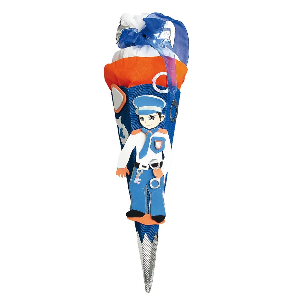 Roth Schultüte-Bastelset, Polizist, 40cm, eckig, Kreppverschluss, Geschwistertüte