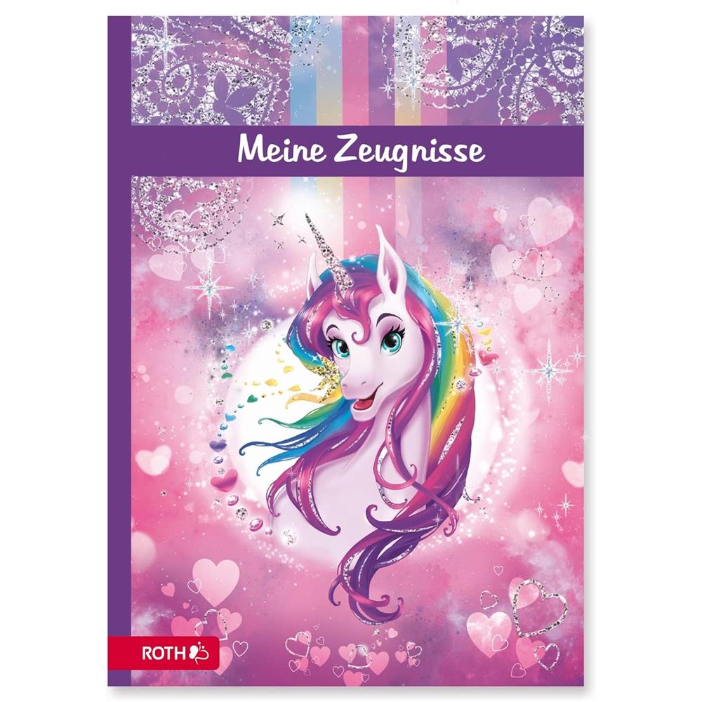 Roth Zeugnismappe Einhornportrait mit Glitzereffekt, mit 10 A4 Klarsichthüllen