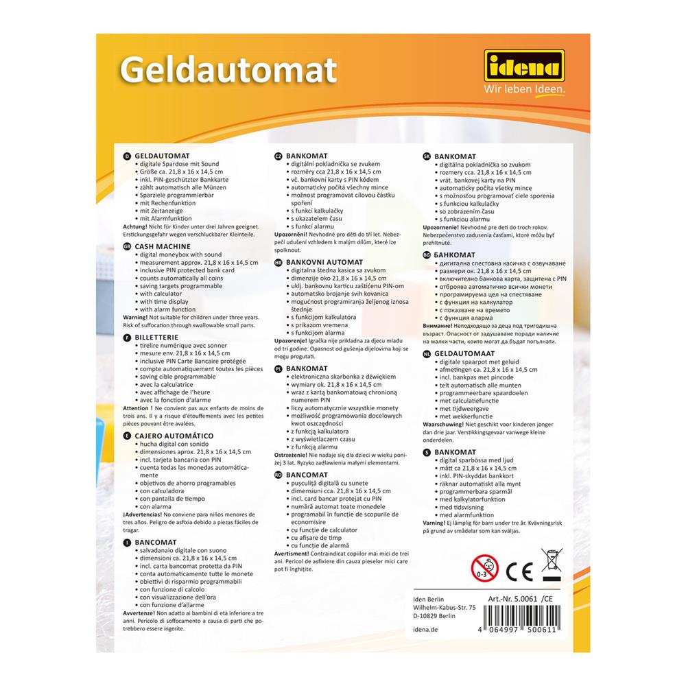 Idena digitale Spardose Geldautomat mit Sound in Rot Münzzähler