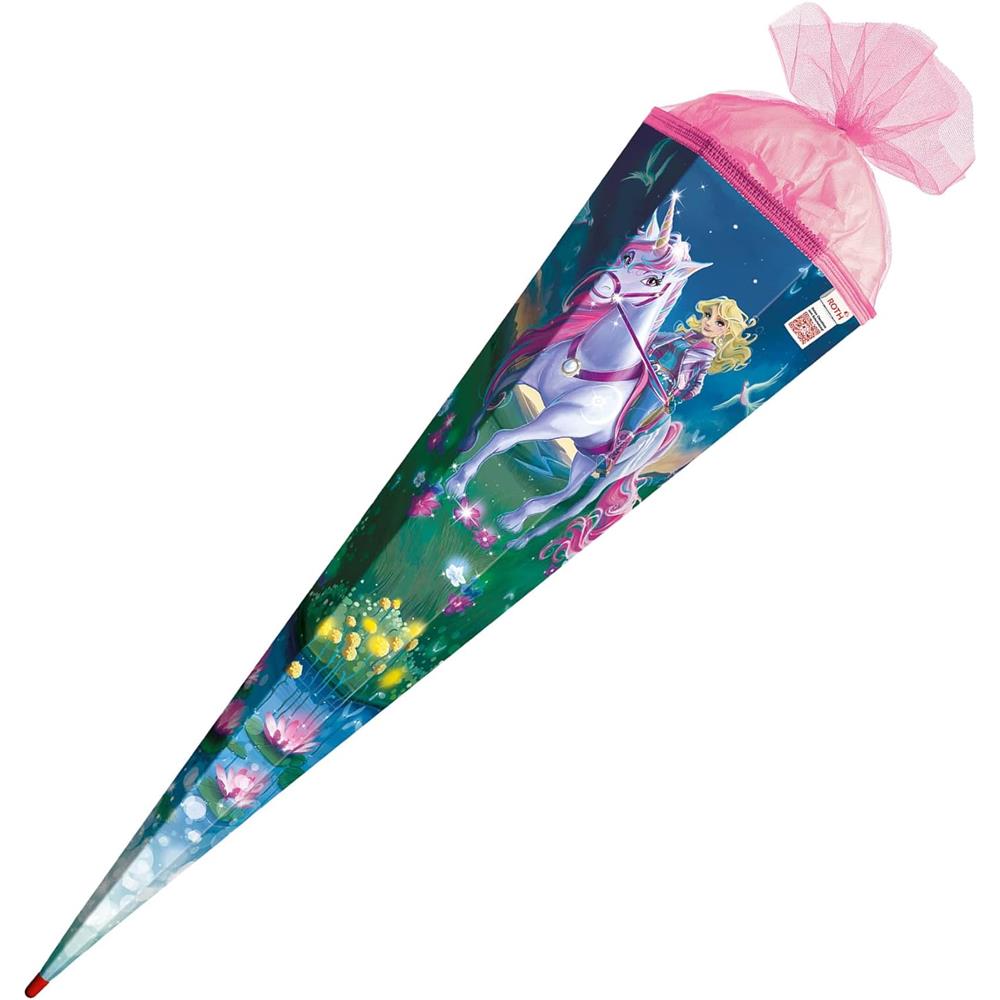 Roth Schultüte Magische Einhornreiterin, 85cm, eckig, Rot(h)-Spitze, Tüllverschluss