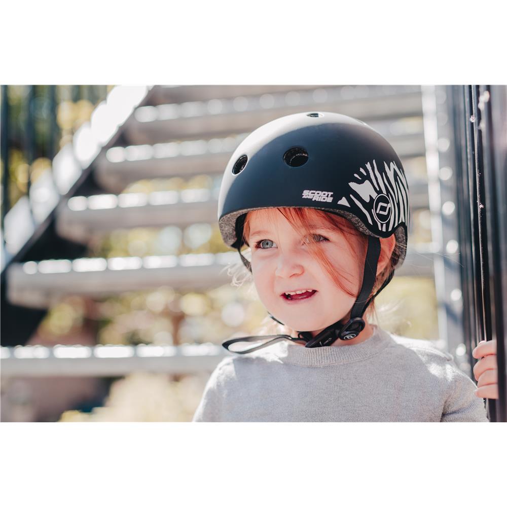 Scoot & Ride Kinderhelm Größe XXS-S (45-51 cm) zebra - Schutzhelm mit LED-Licht