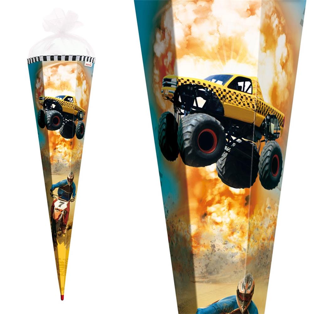 Roth Schultüte Monstertruck, 85cm, eckig, Rot(h)-Spitze, Tüllverschluss