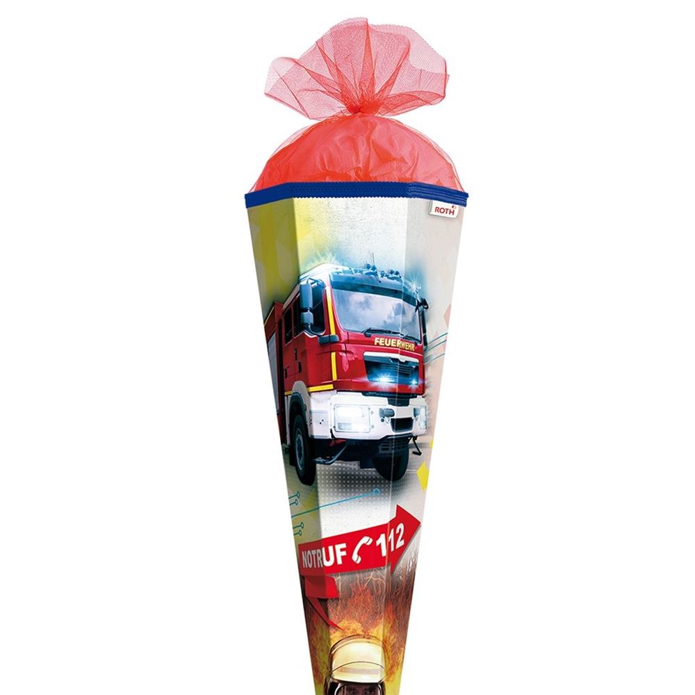 Roth Schultüte Feuerwehr, 85cm, eckig, Rot(h)-Spitze, Tüllverschluss