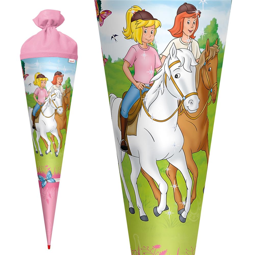 Roth Schultüte Bibi und Tina - Pferdefreunde, 70cm, rund, Rot(h)-Spitze, Filzverschluss, Glitter