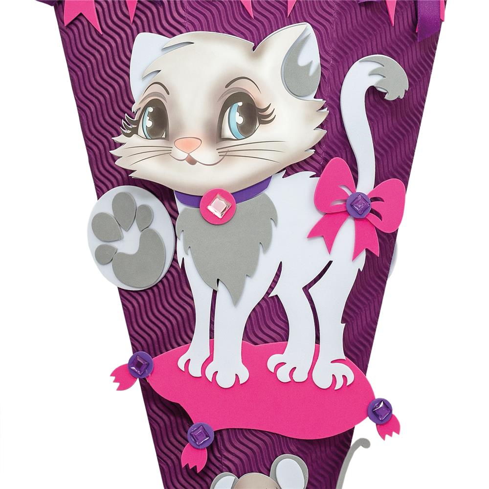 Roth Schultüte-Bastelset, Kätzchen, 68cm, eckig, Rot(h)-Spitze, Kreppverschluss