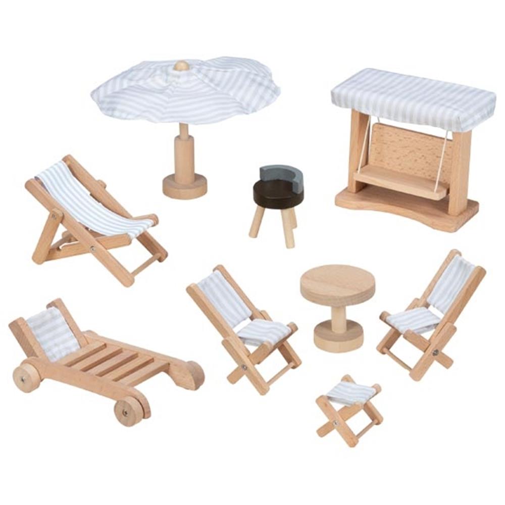 Goki Puppenmöbel Garten, 9-teiliges Puppenhauszubehör aus Holz
