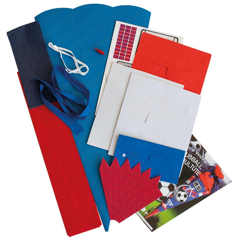 Roth Schultüte-Bastelset, Fußballer/Soccer (rot), 68cm, eckig, Rot(h)-Spitze, Kreppverschluss
