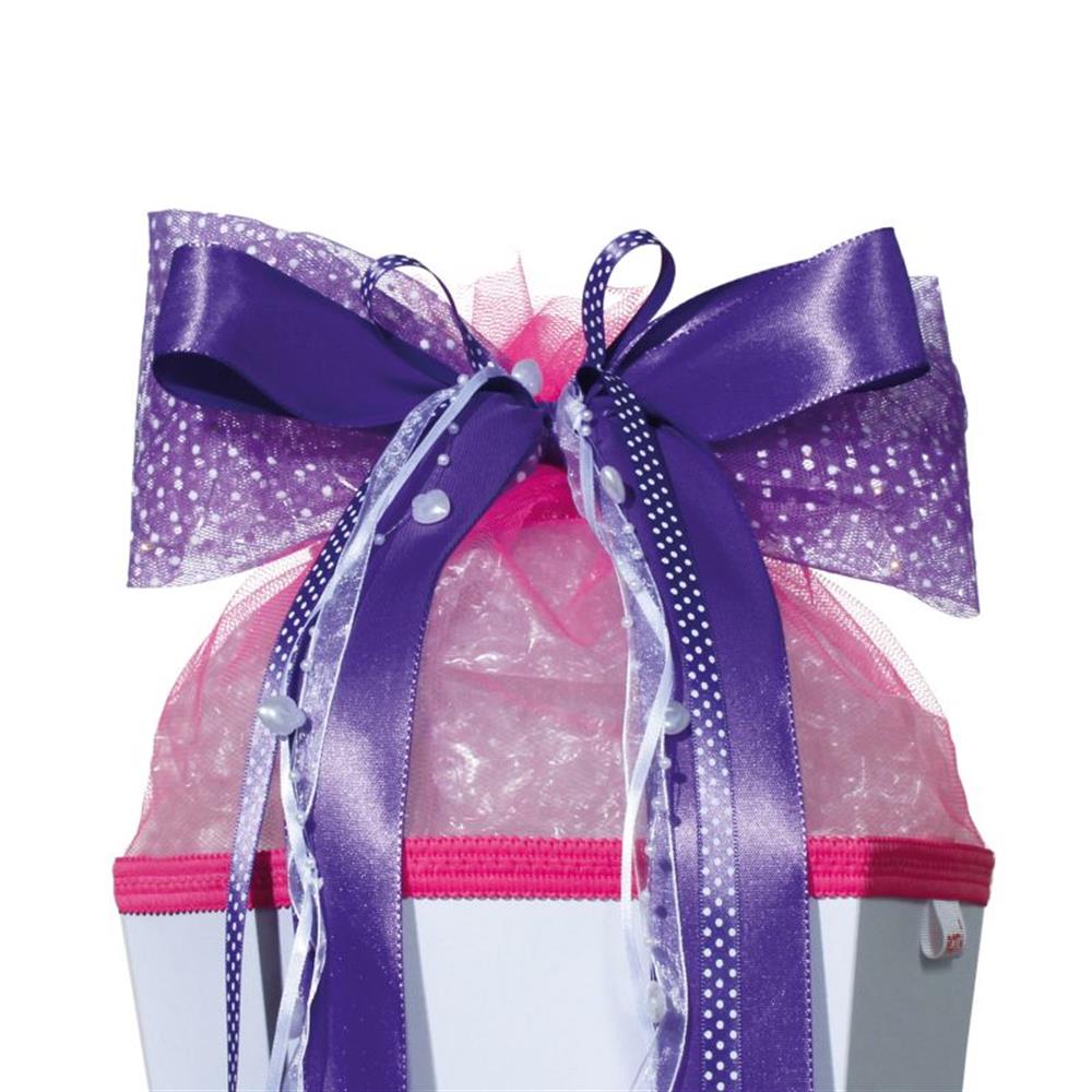 Roth LED-Schultütenschleife "Shining Dots" (Lila) fix und fertig gebunden