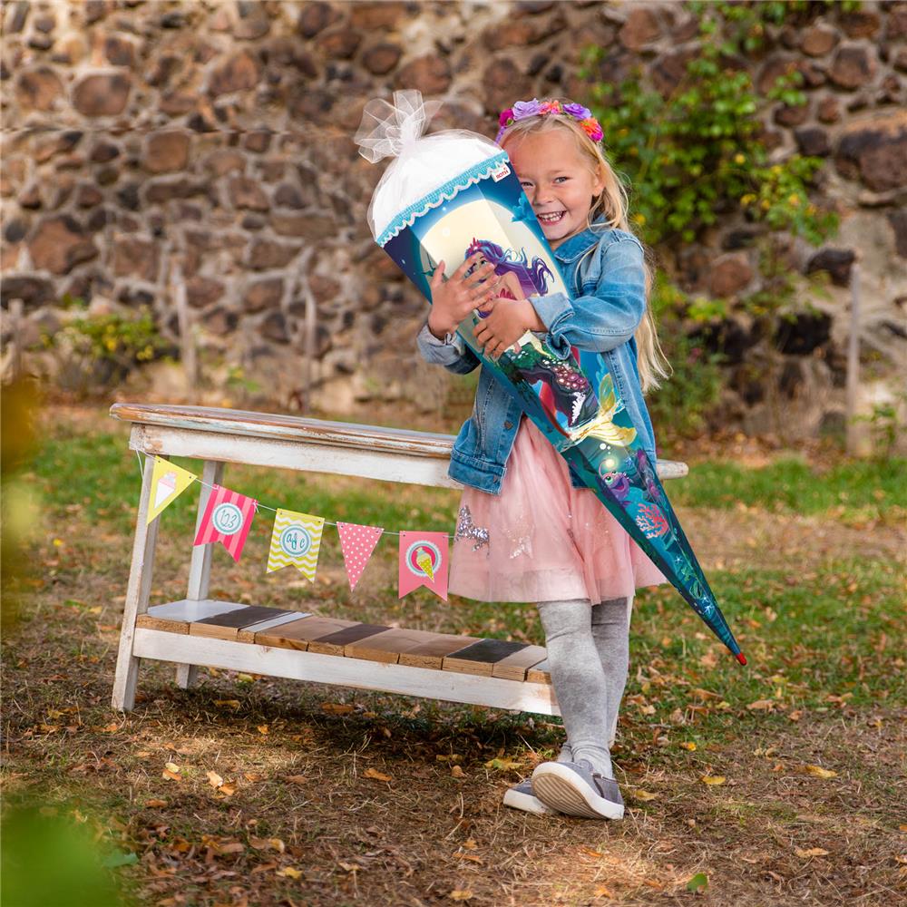 Roth Schultüte Magische Meerjungfrau, 85cm, eckig, Rot(h)-Spitze, Filzverschluss, Folieneffekt, Paillettenborte