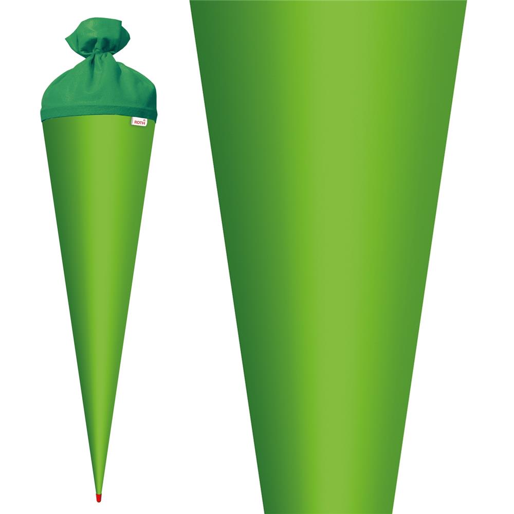 Roth Schultüte-Rohling/Basteltüte, grün, 70cm, rund, Rot(h)-Spitze, mit Filzverschluss