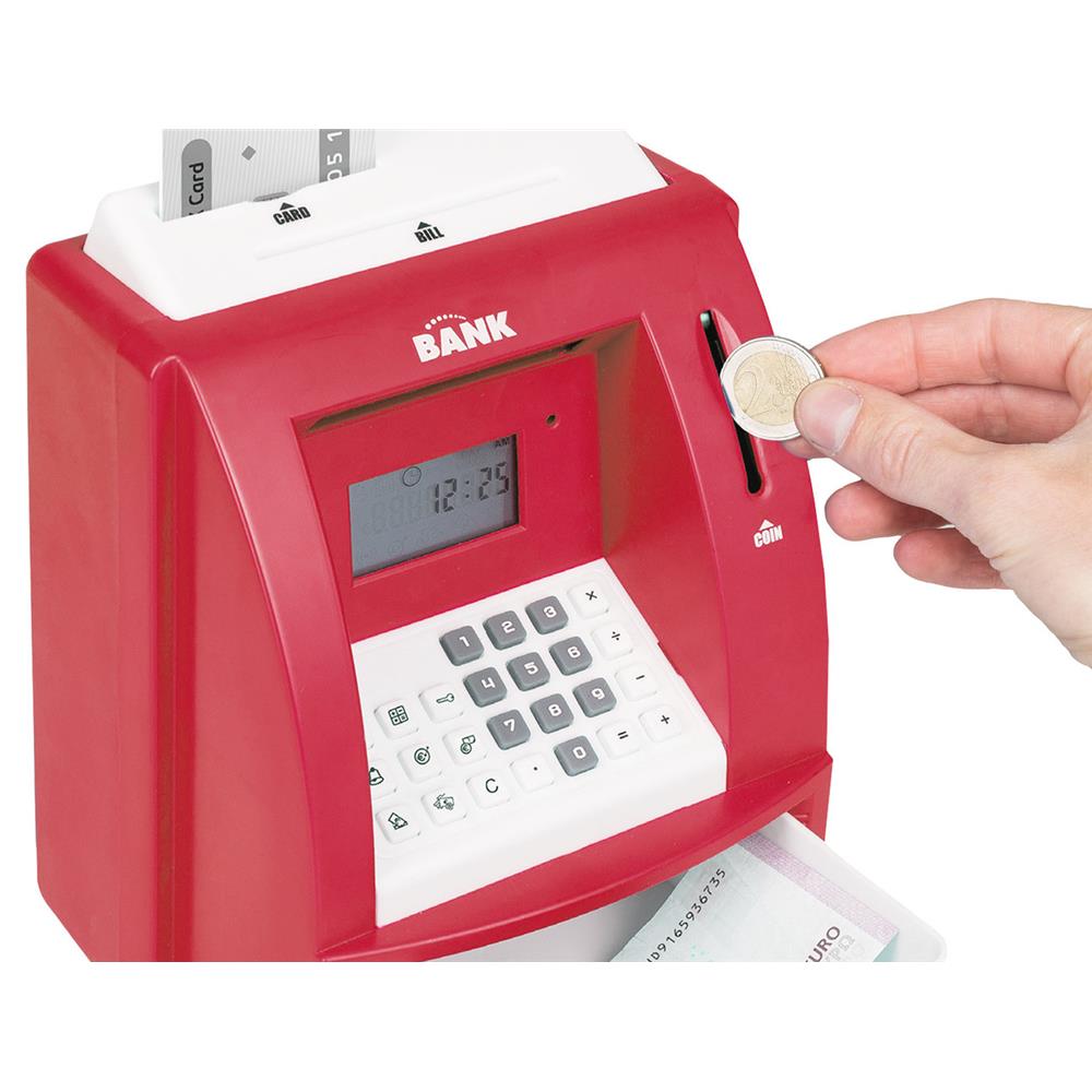 Idena digitale Spardose Geldautomat mit Sound in Rot Münzzähler