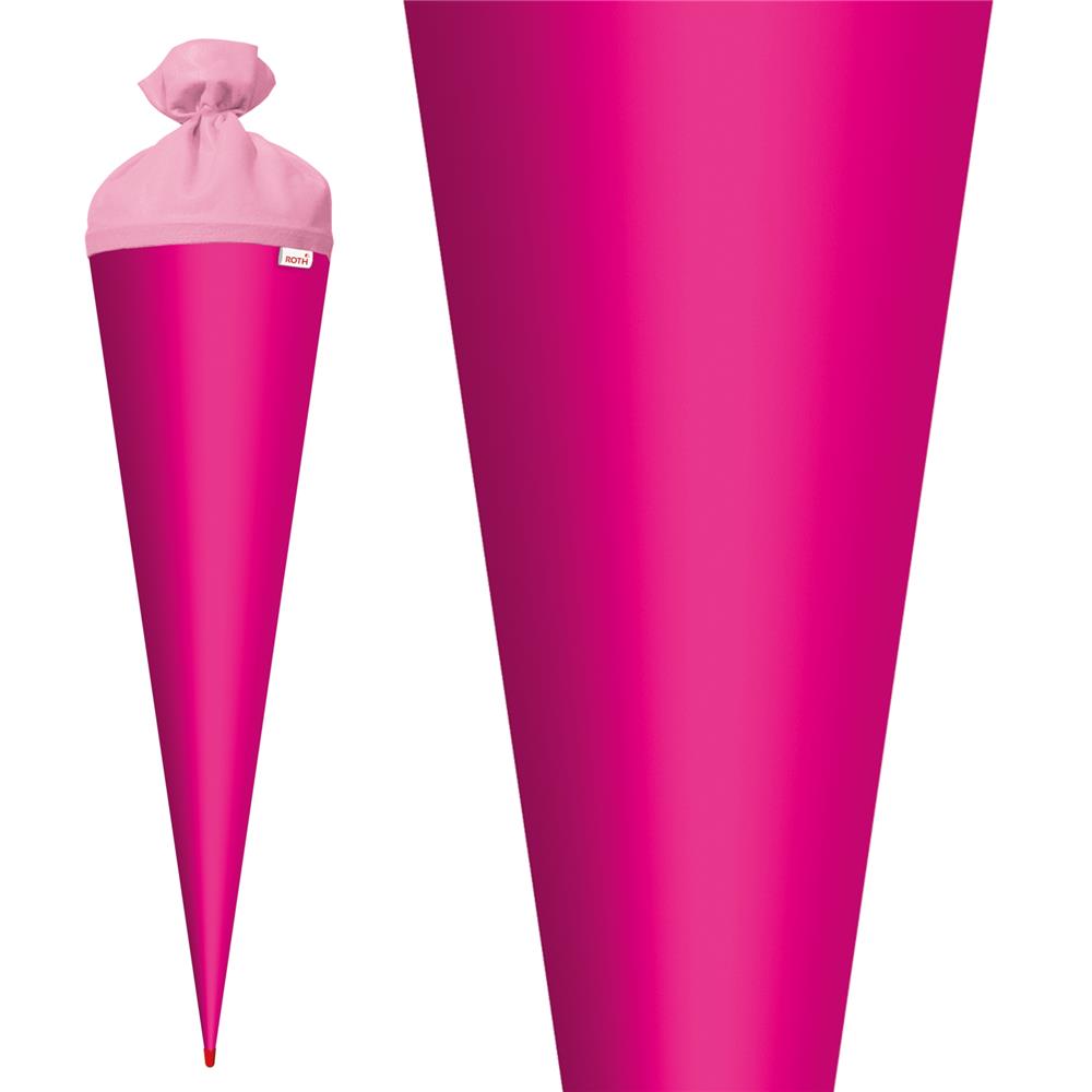 Roth Schultüte-Rohling/Basteltüte, pink, 70cm, rund, Rot(h)-Spitze, mit Filzverschluss