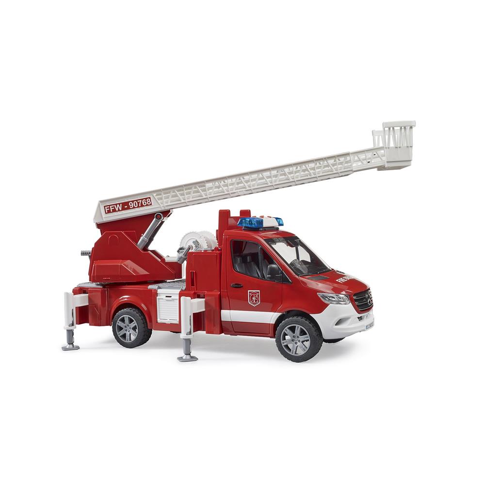 Bruder 02673 - MB Sprinter Feuerwehr mit Drehleiter, Pumpe, mit Licht & Sound Modul