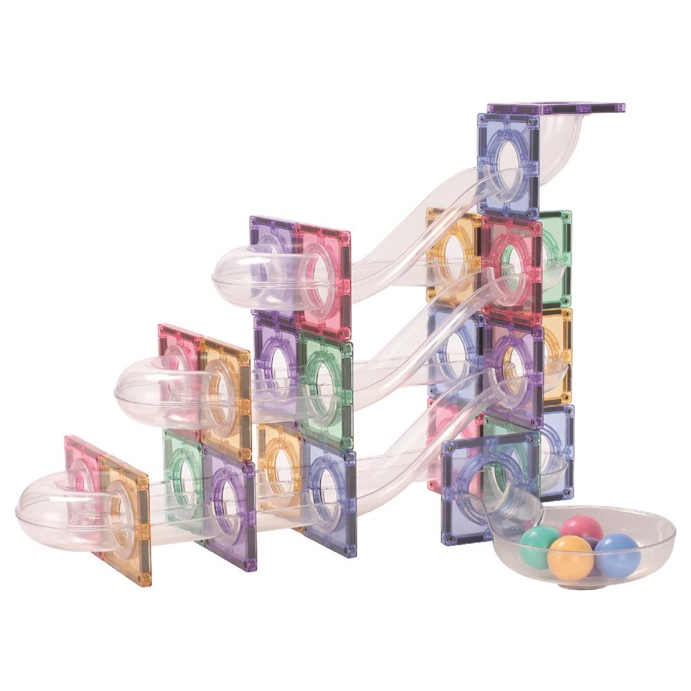 Cleverclixx Kugelbahn-Kreativ-Bausatz in Pastellfarben 70 Teile, Murmelbahn, Magnetspielzeug