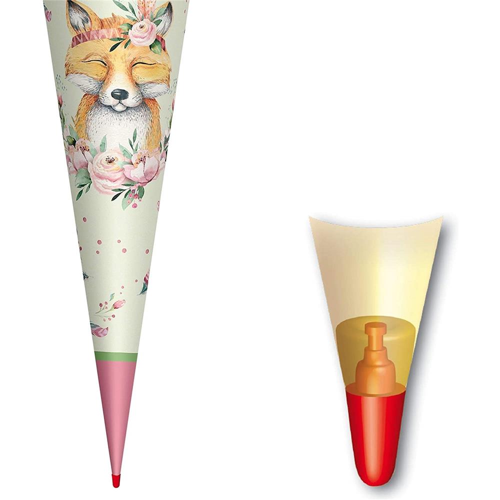 Roth Schultüte Lieblingsstück Funny Fuchs, 70cm, rund, Rot(h)-Spitze, mit Stoffverschluss