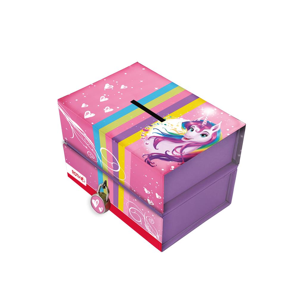 Roth Spardose Einhornportrait, mit 2 getrennten Boxen, mit Magnet und Vorhängeschloss