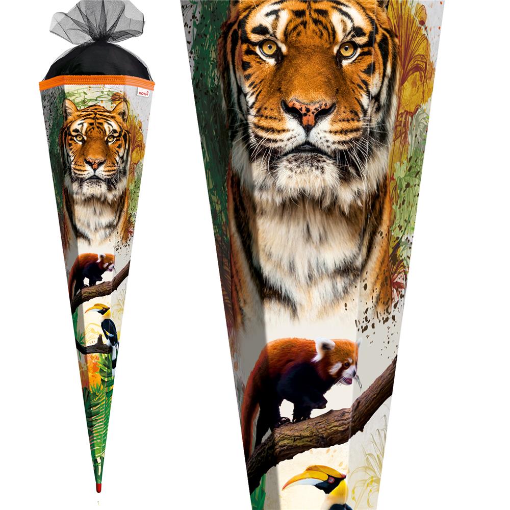 Roth Schultüte Tiger, 85cm, eckig, Rot(h)-Spitze, Tüllverschluss