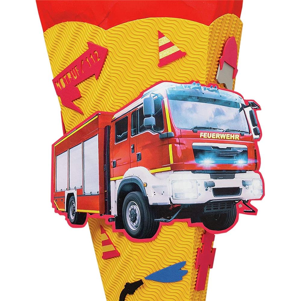 Roth Schultüte-Bastelset, Feuerwehr, 68cm, eckig, Rot(h)-Spitze, Kreppverschluss
