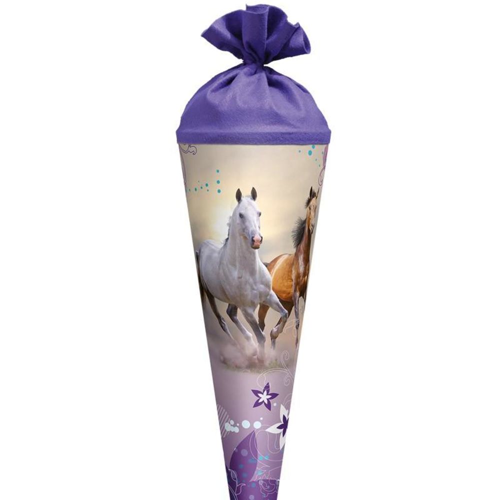 Roth Schultüte Wildpferde, 70cm, rund, Rot(h)-Spitze, Filzverschluss