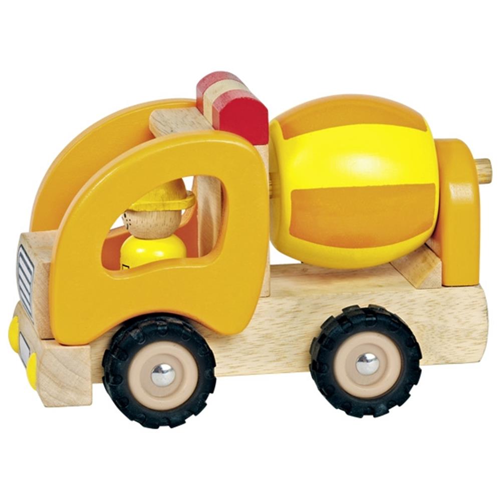 Goki Baufahrzeug aus Holz - Betonmischer mit Spielfigur