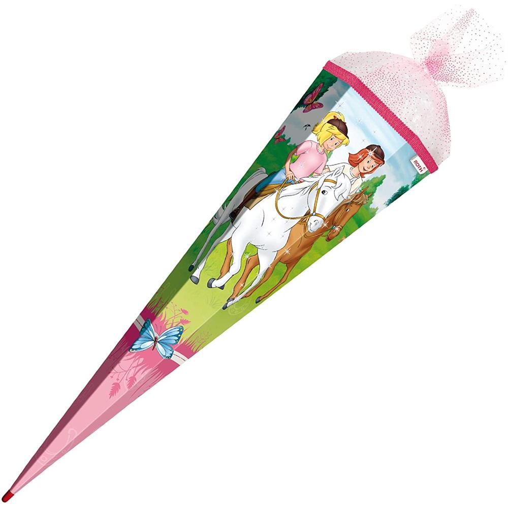 Roth Schultüte Bibi und Tina - Pferdefreunde, 85cm, eckig, Rot(h)-Spitze, Organzaverschluss, Glitter