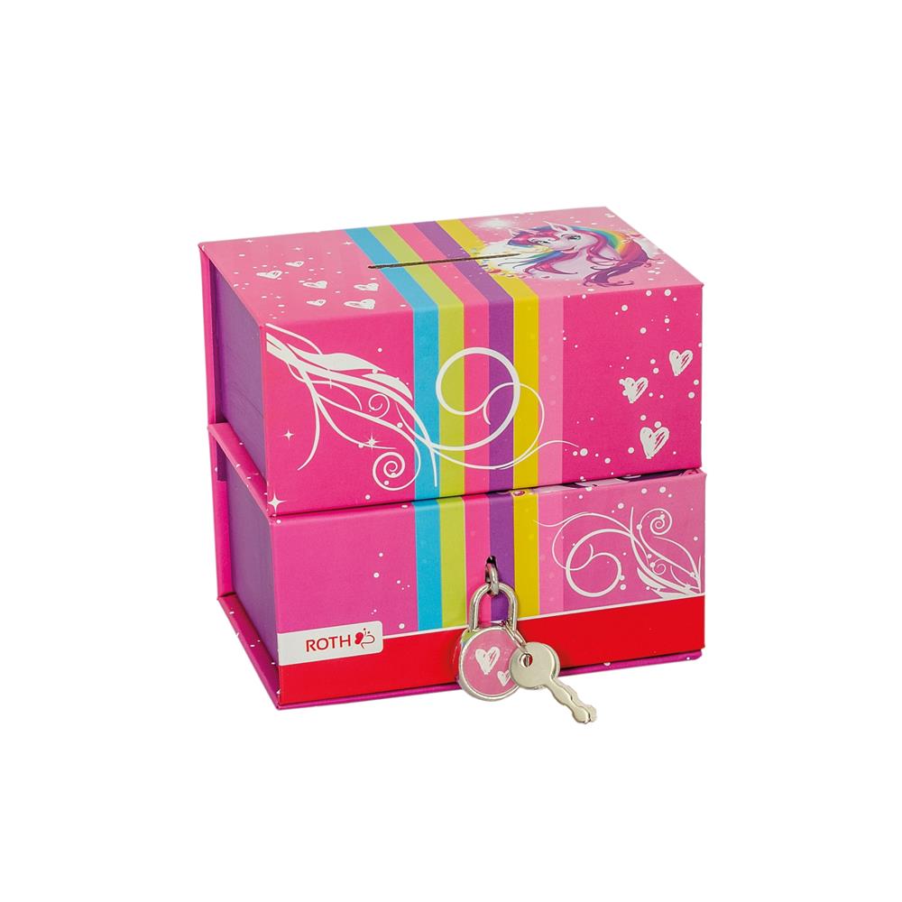 Roth Spardose Einhornportrait, mit 2 getrennten Boxen, mit Magnet und Vorhängeschloss