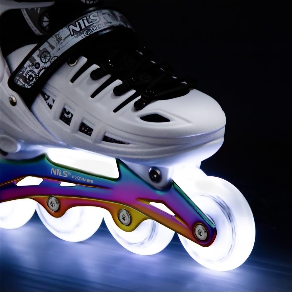 NILS EXTREME NH10905 4in1 LED Inliner Schlittschuhe Rollschuhe Gr. 35-38, Weiß-Rainbow, verstellbar